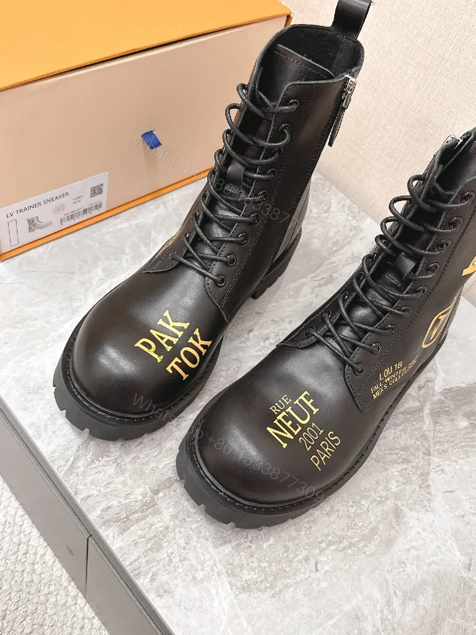 View 6 of Matte Leather Boots: Gold Graphic Luxury Style, Everyday Wear