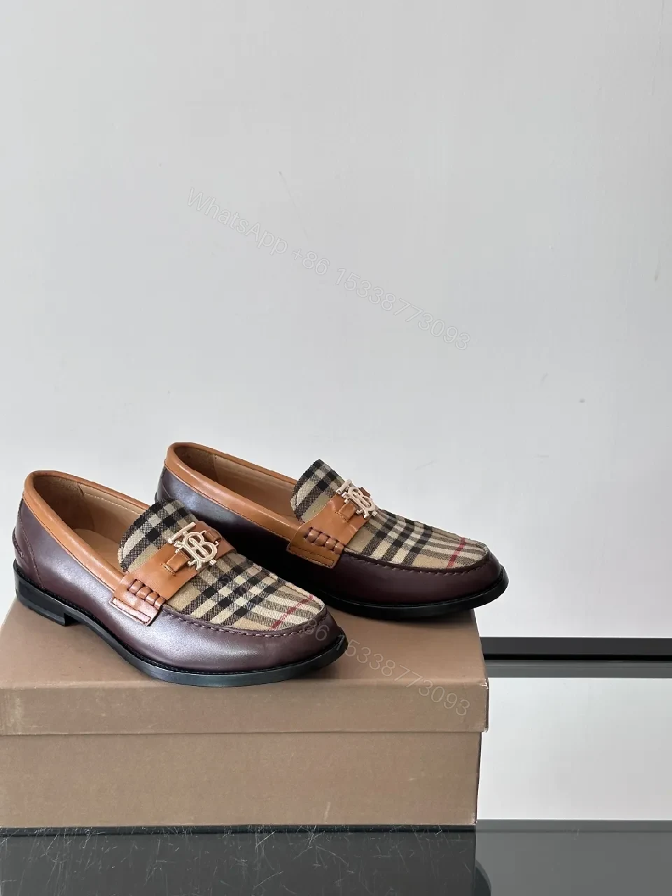 View 2 of Classic Plaid Leather Loafers with Rich Trim and Sole Comfort