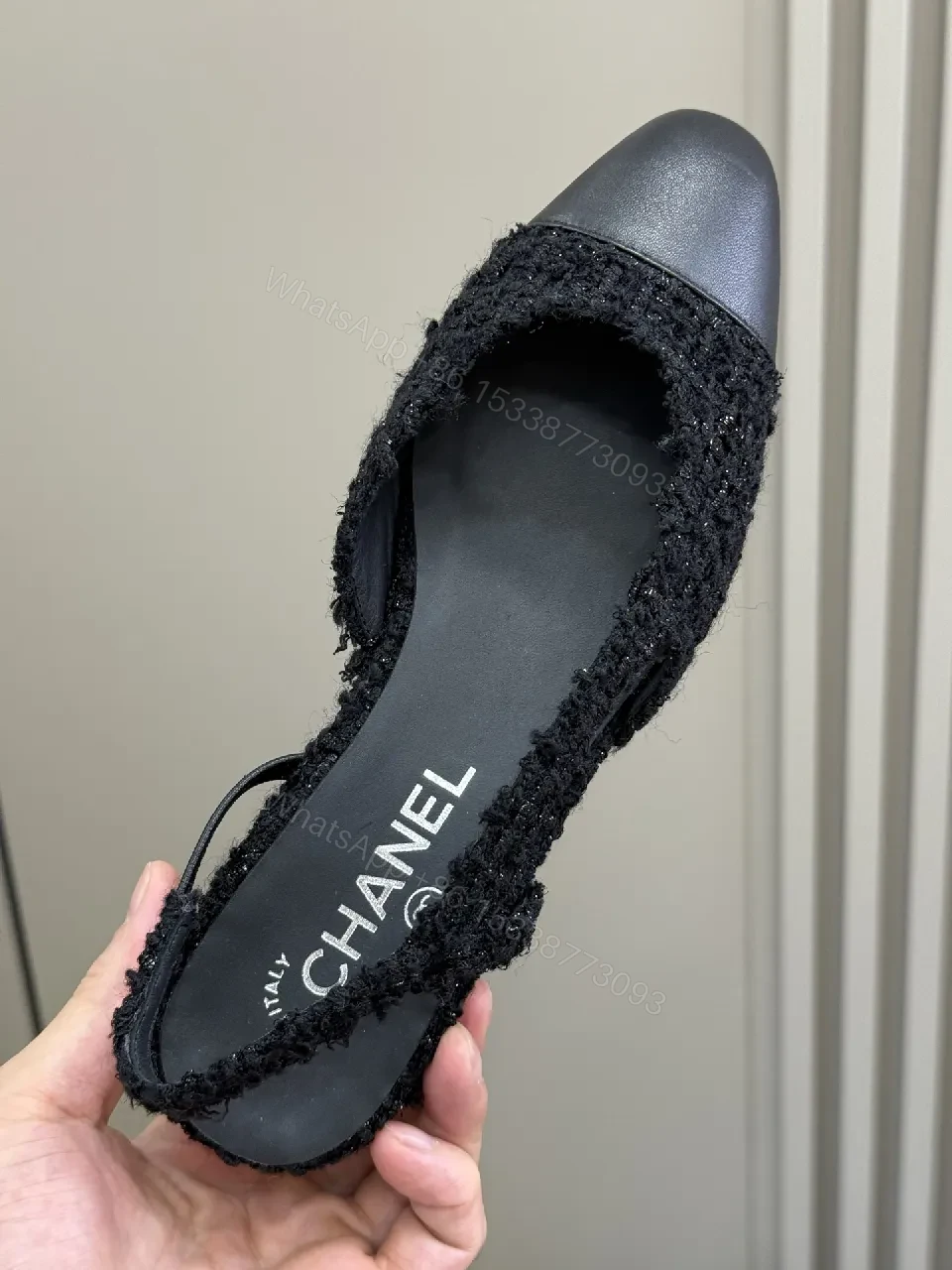 View 6 of Black Tweed Leather Cap-Toe Slingback Pumps, Chic Everyday Style