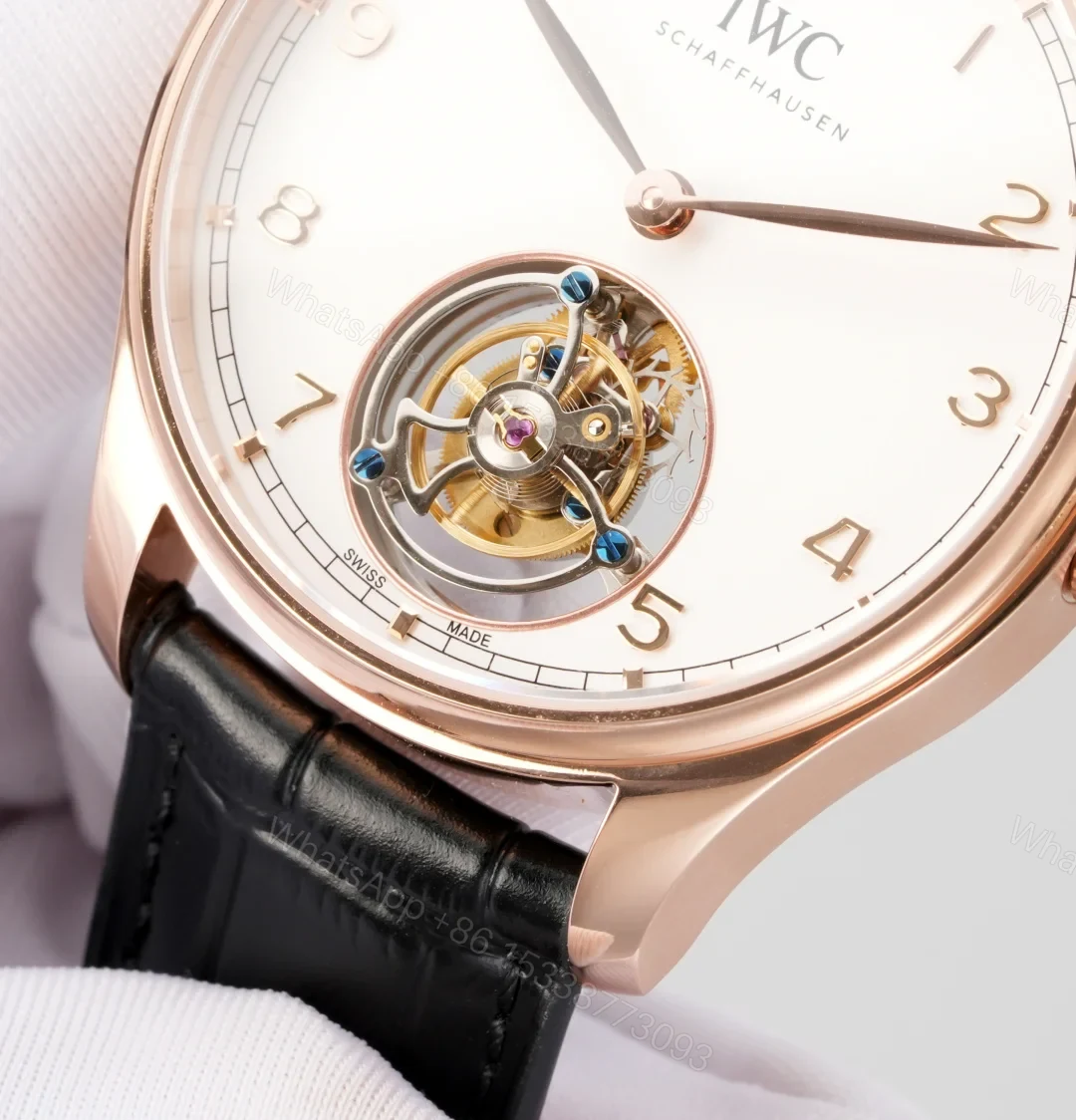 View 4 of IWC Tourbillon Rose Gold Replica 42MM Premium White Dial Black Leather Strap Edition RG-IWC-TOURBILLON-RG-42