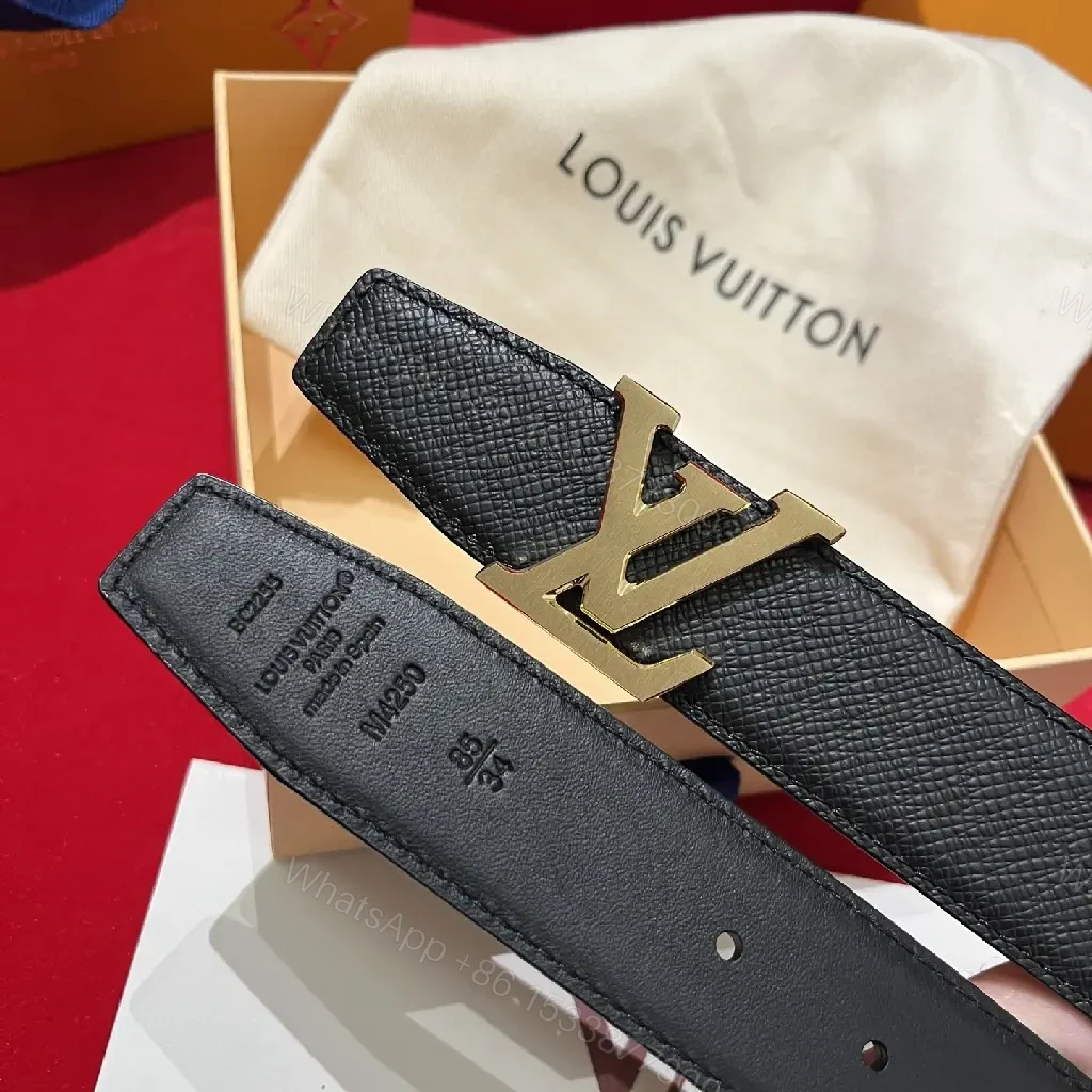 View 4 of Black Leather Belt Gold Logo Accent Luxury Belt for Everyday Wear