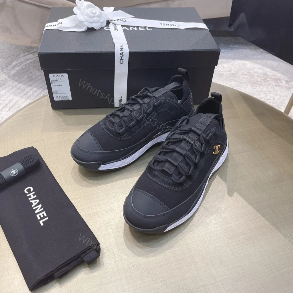 View 2 of Chanel Logo Low Top Trainer Sneakers Black