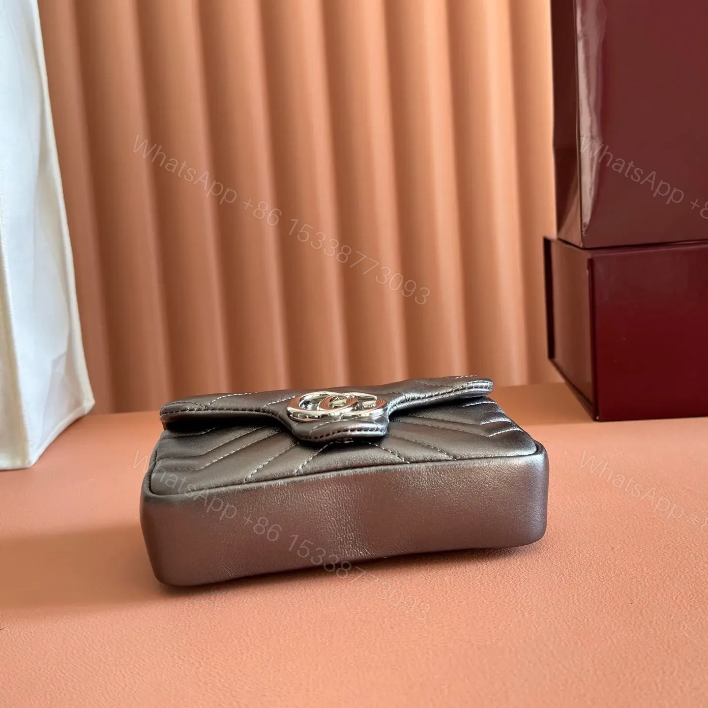 View 5 of GUCCI GG MARMONT BAG 16 IN WARM GRAY BROWN LAMBSKIN