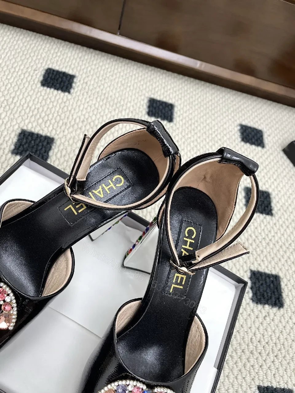 View 2 of Embellished Velvet Sandals with Crystal C-C Closure