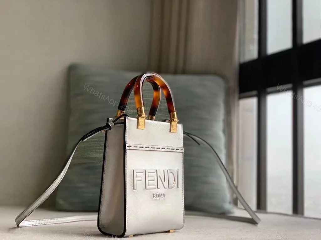 View 2 of Metallic Satchel with Tortoise Handle â€“ Fendi Roma Style Tote