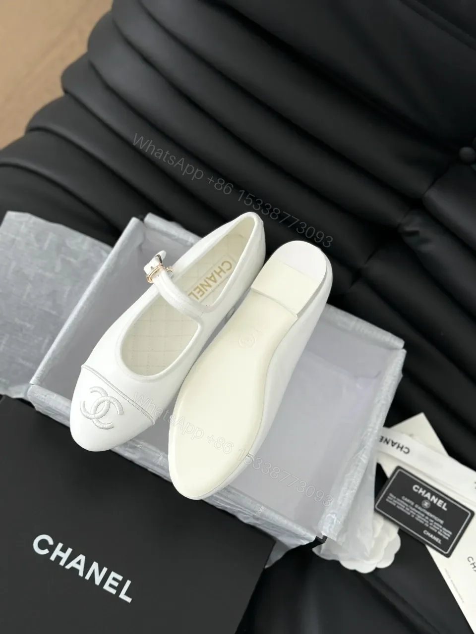 View 3 of White Mary Jane Flats - Luxe, Logo-Accent, Cushioned Comfort