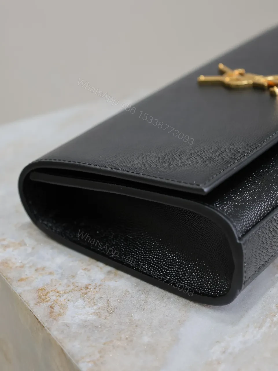 View 3 of Compact Black Calfskin Clutch with Gold-tone Hardware