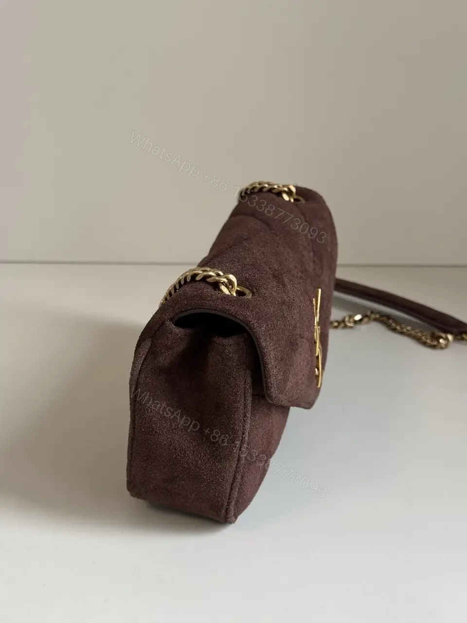 View 10 of Velvet Block Shoulder Bag with Gold Logo Detail