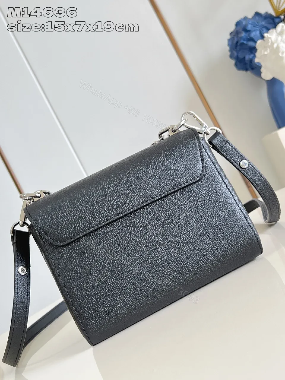 View 4 of Chic Pebbled Leather Crossbody: Pearl & Chain Detail