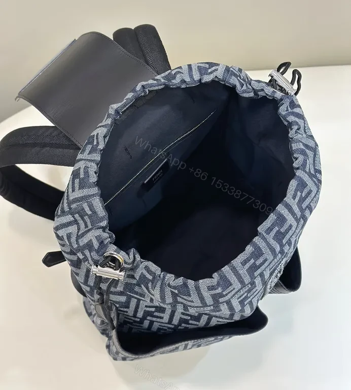 View 6 of Structured Luxury Backpack: Fendi Roma Iconography, Navy/Steel Gray