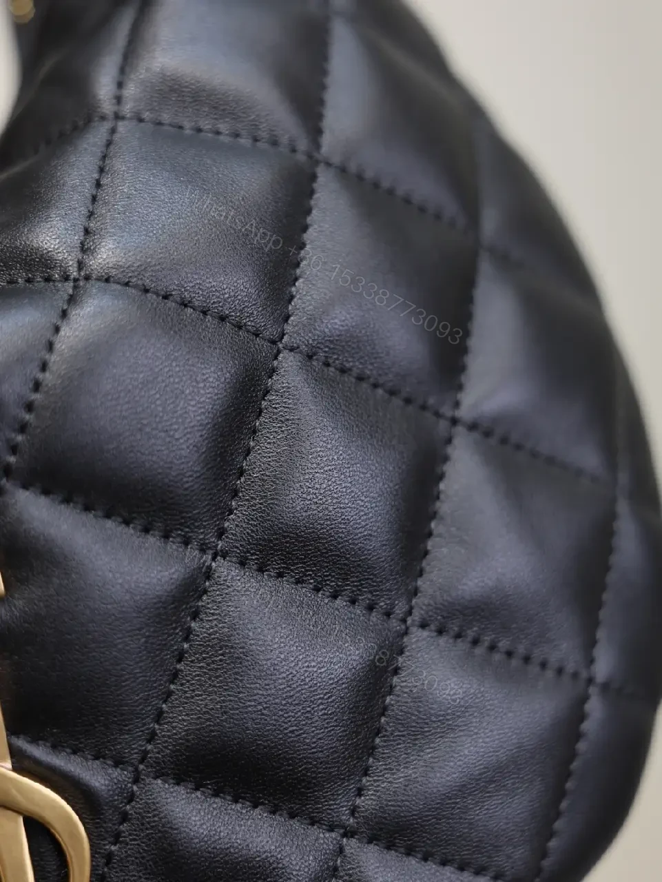 View 7 of Quilted Black Faux-Leather Bag with Gold Hardware