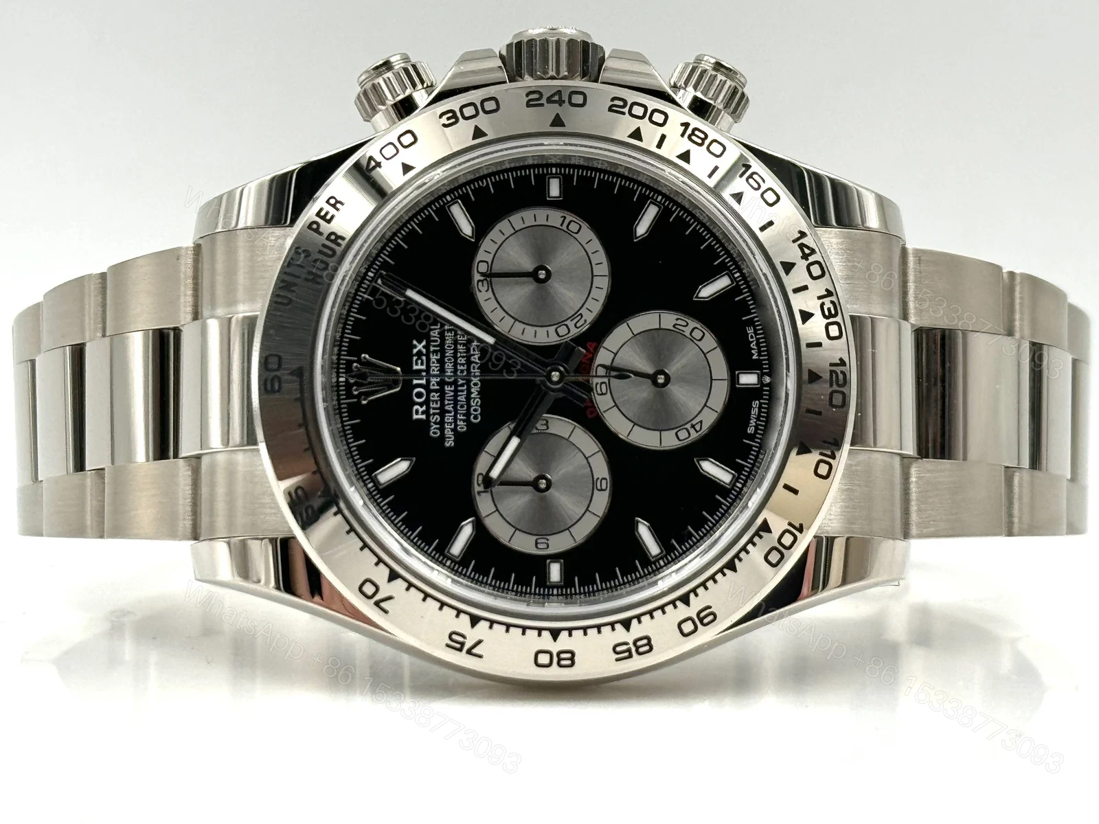 View 5 of Replica Rolex Cosmograph Daytona White Gold Black Dial Silver Subdials 40mm
