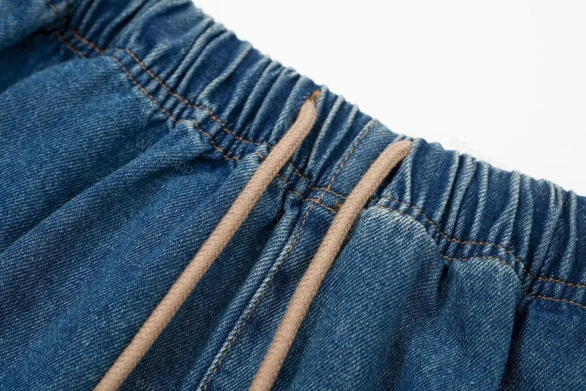 View 7 of Denim-Texture Wide-Leg Lounge Pants with Drawstring Detail