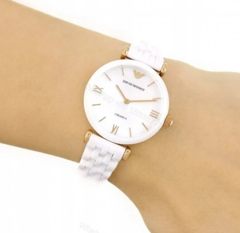 View 4 of First Copy Emporio Armani White Ceramic White Dial Women’s Analog Watch
