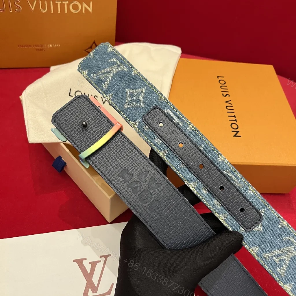 View 8 of Denim Monogram Belt: Modern Texture, Matte Hardware Belt