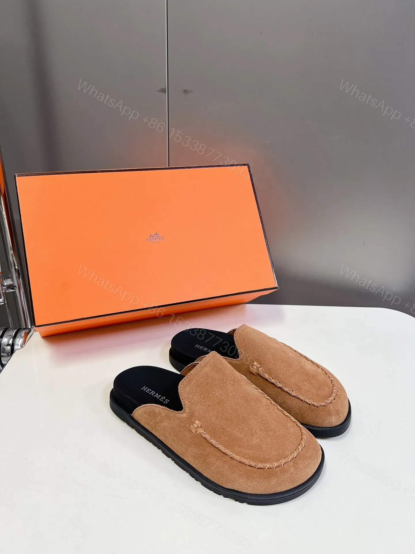 View 5 of Hermes Women Tan Suede Slippers