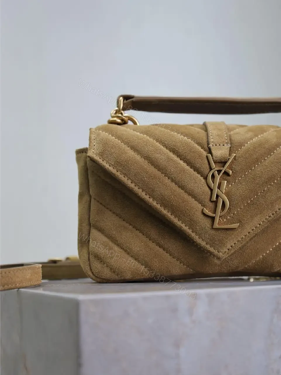 View 2 of Warm Taupe Quilted Mini Bag with Luxe Hardware, Envelope Flap