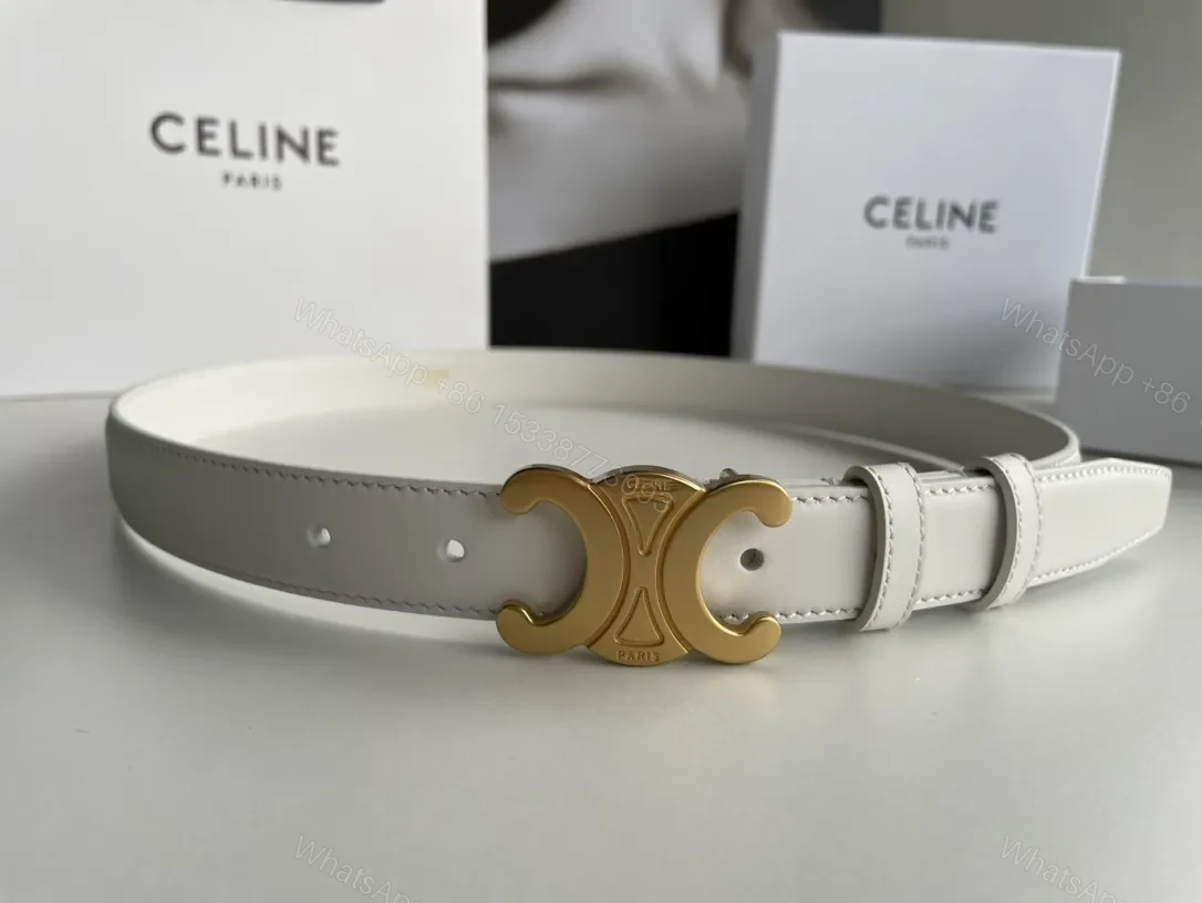 View 3 of White Leather Belt with Gold Buckle, Luxury Minimalist Style