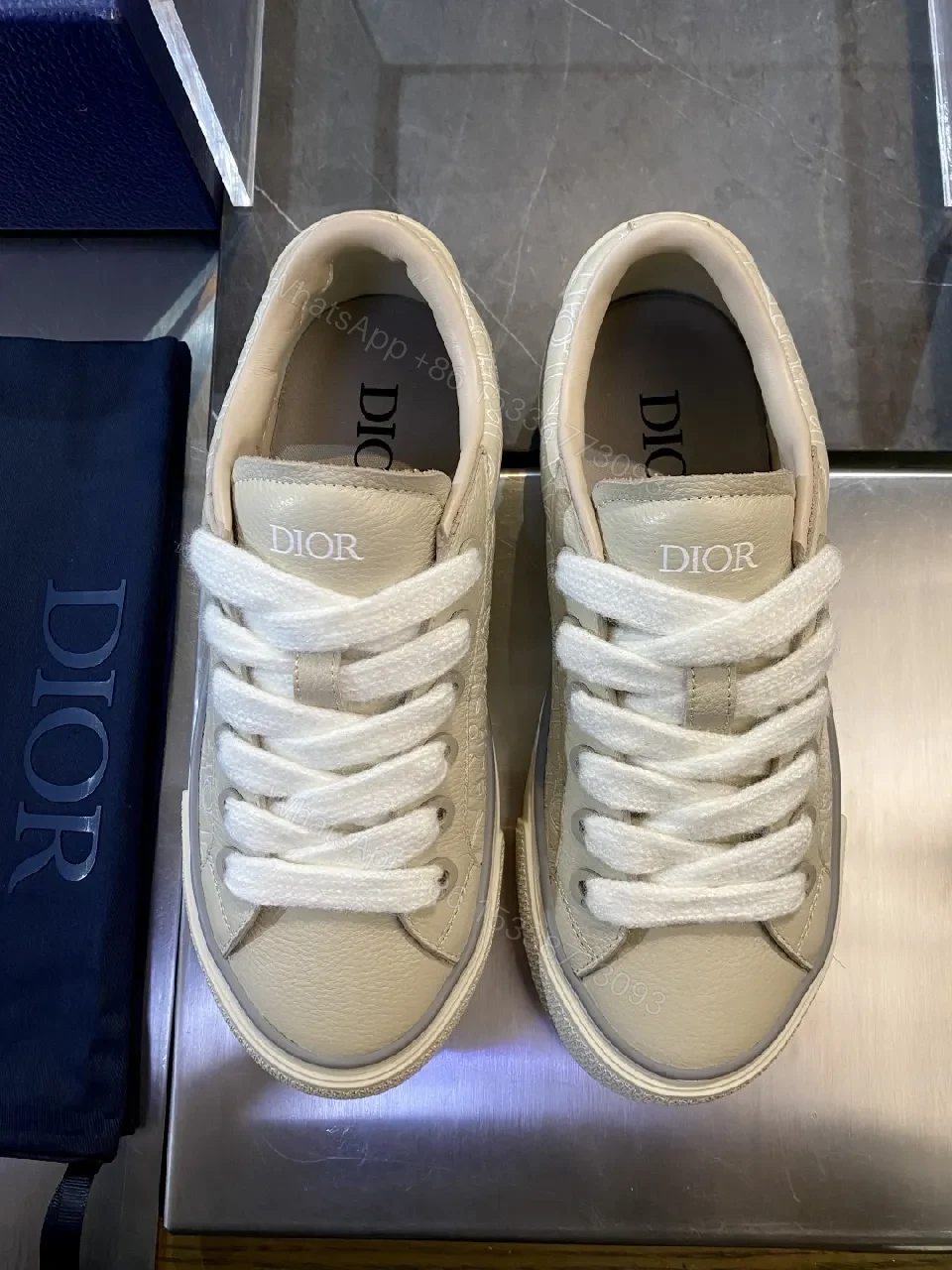 View 9 of Beige Leather Low-Top Sneakers with Subtle Designer Edge