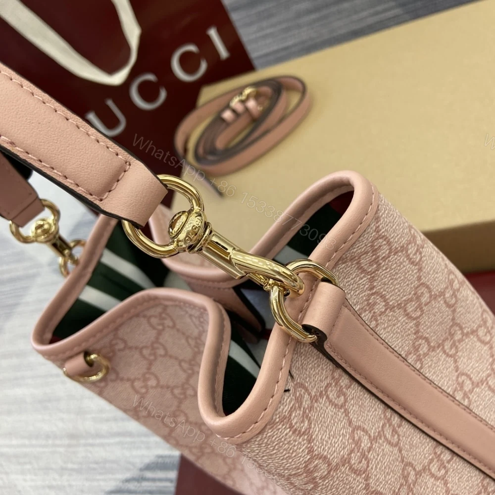 View 7 of GUCCI GG EMBLEM SMALL BUCKET BAG LIGHT PINK COATED FABRIC 21CM 815118 FAD6L 8459