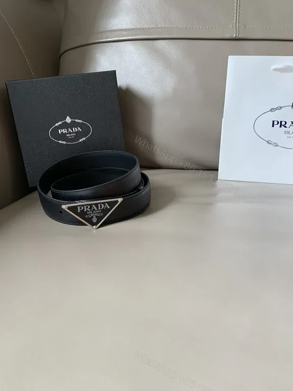 View 2 of PRADA Milano Triangle Belt - Black Calfskin Luxury Belt