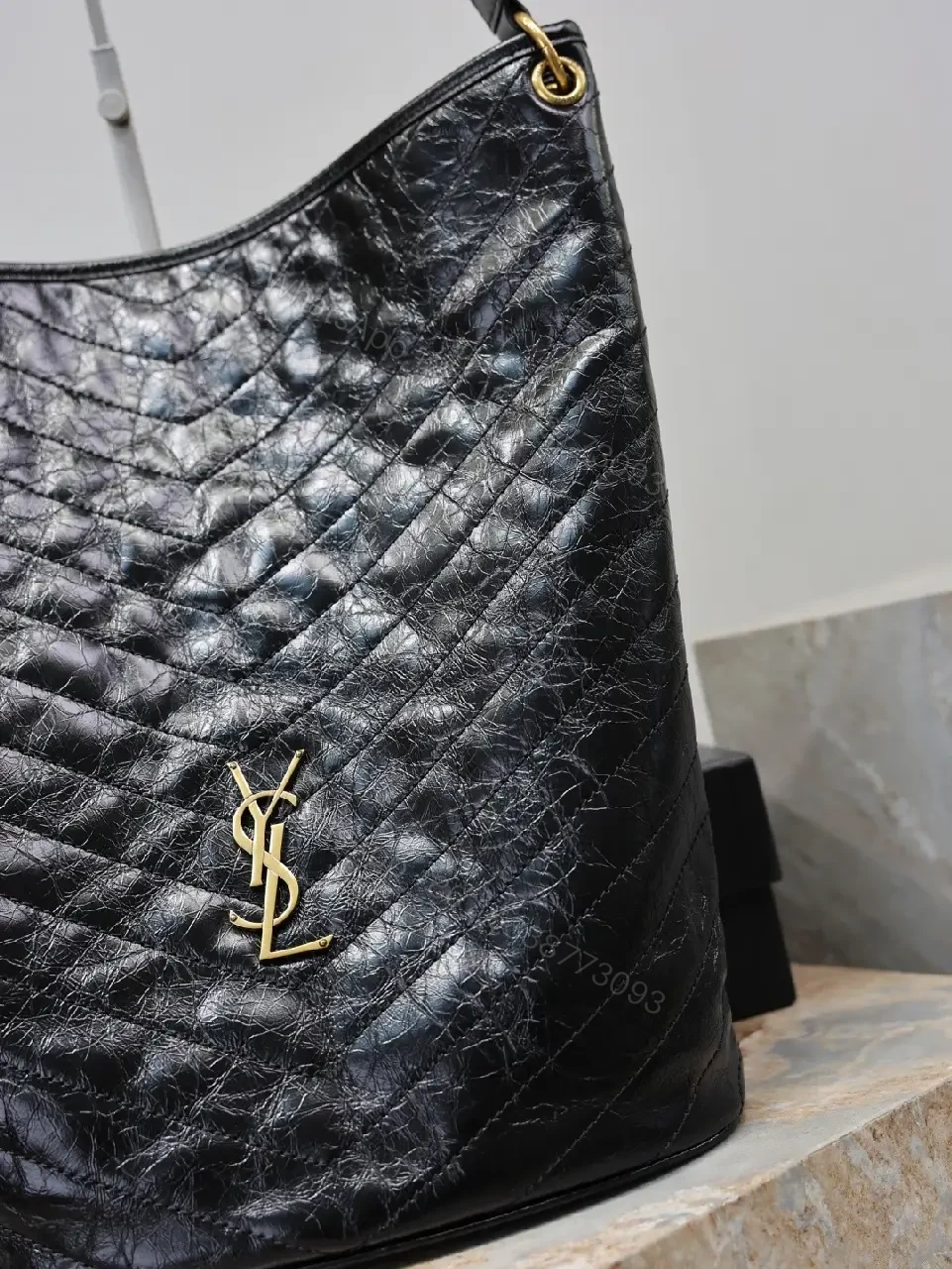 View 6 of Quilted Black Tote with Gold Logo—Luxury Everyday Carry