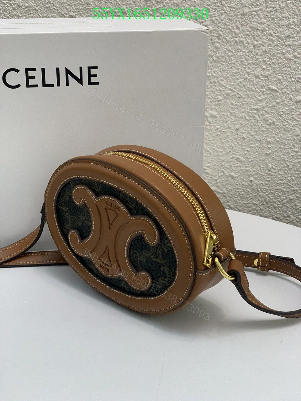View 3 of CELINE OVAL BAG CUIR TRIOMPHE IN TRIOMPHE CANVAS AND CALFSKIN TAN 20CM 198602EIN04LU