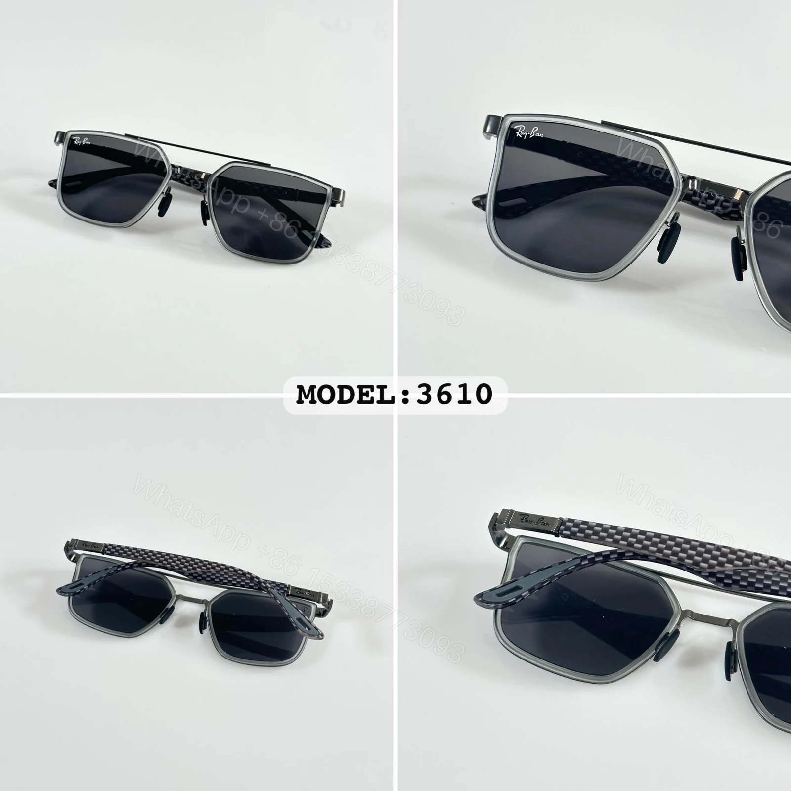 View 5 of Ray-Ban 3610 Black-Brown Metal Square Sunglasses