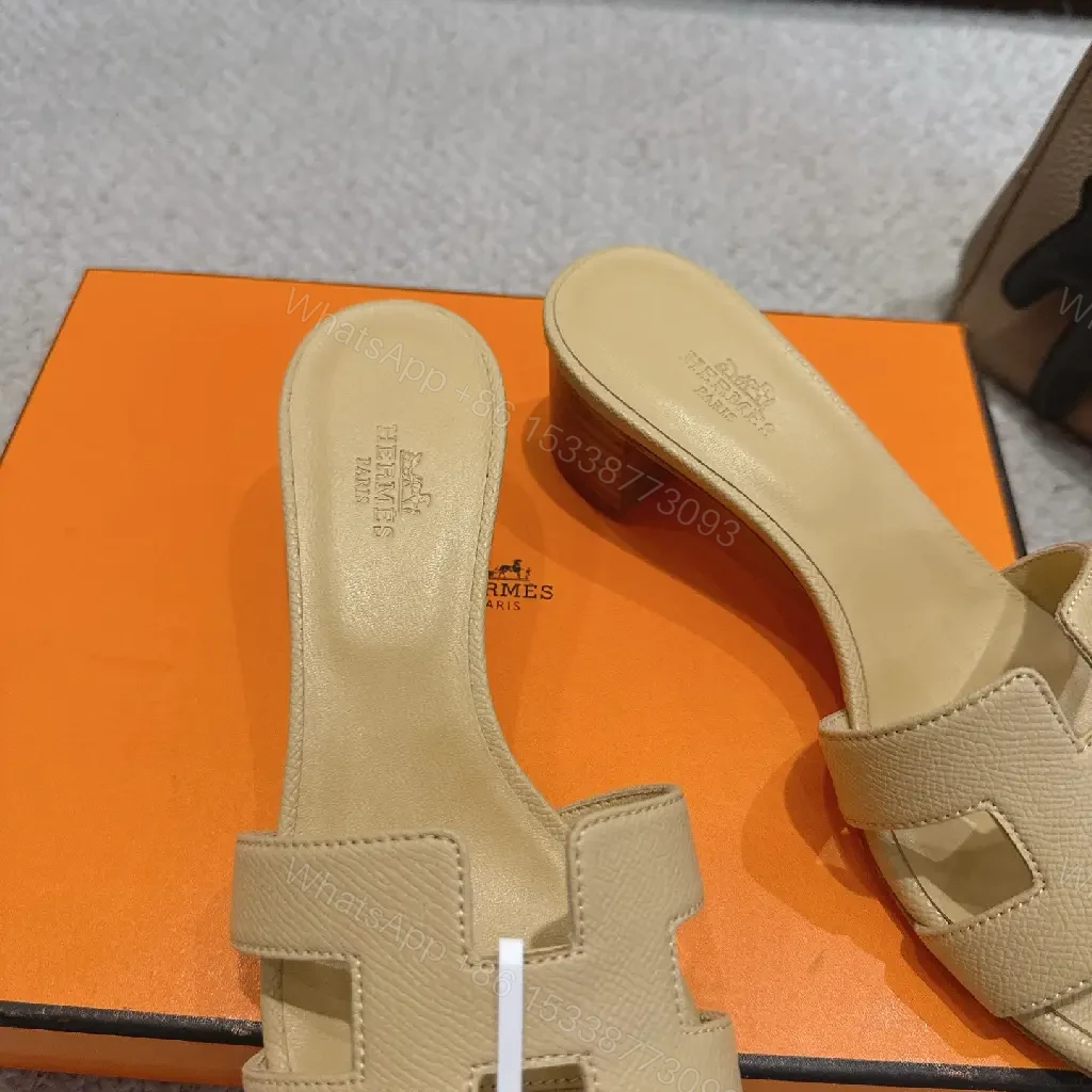 View 4 of Beige Suede Hermès-Style H Sandals Slide Comfort