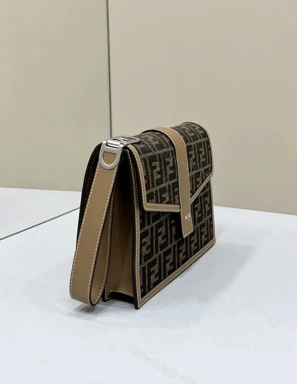 View 2 of Structured Fendi-Style Monogram Leather-Trim Shoulder Bag