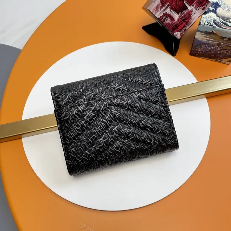 View 7 of Compact Luxe Wallet on Chain: Textured Leather, YSL Hardware