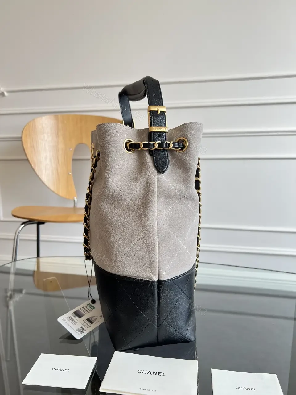 View 15 of Two-Tone Quilted Luxury Tote with Chain Detail Bag