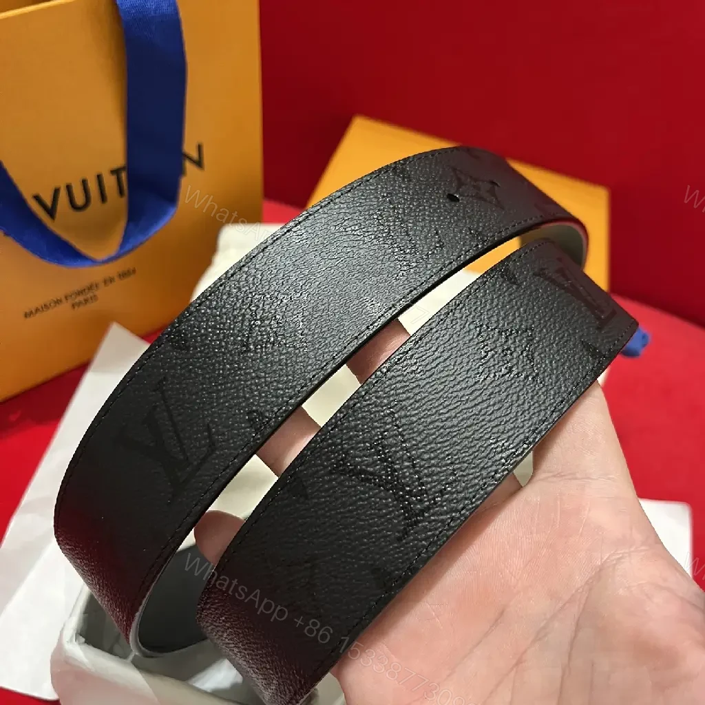View 8 of Black Leather Belt Luxury Wide with Silver LV Buckle