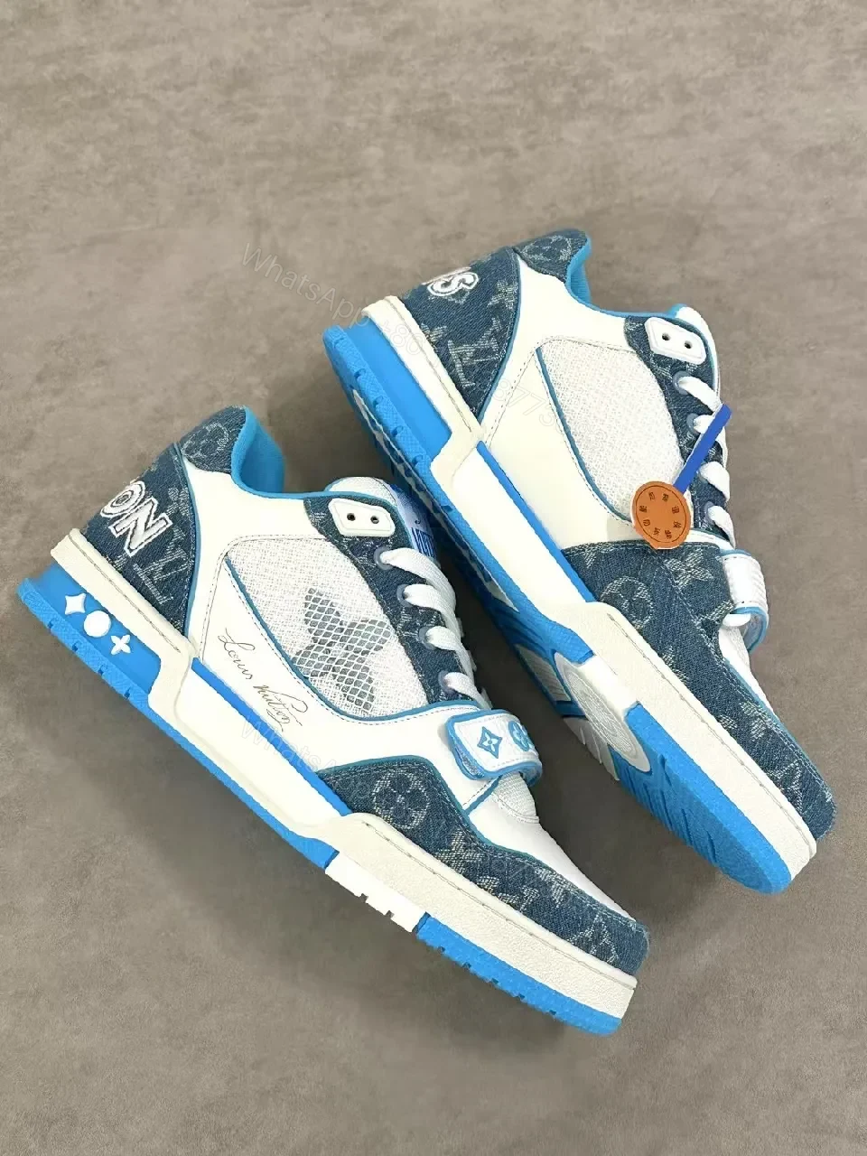 View 5 of Colorful Camouflage-Blue LV-Inspired High-Top Sneakers