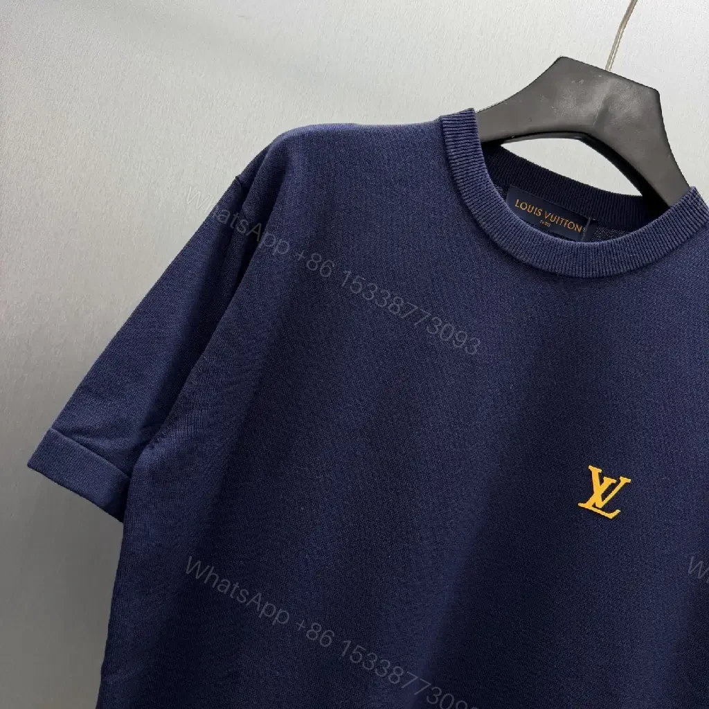 View 7 of Dark Navy Velvet-Lined Essential Tee with Gold Crest Emblem