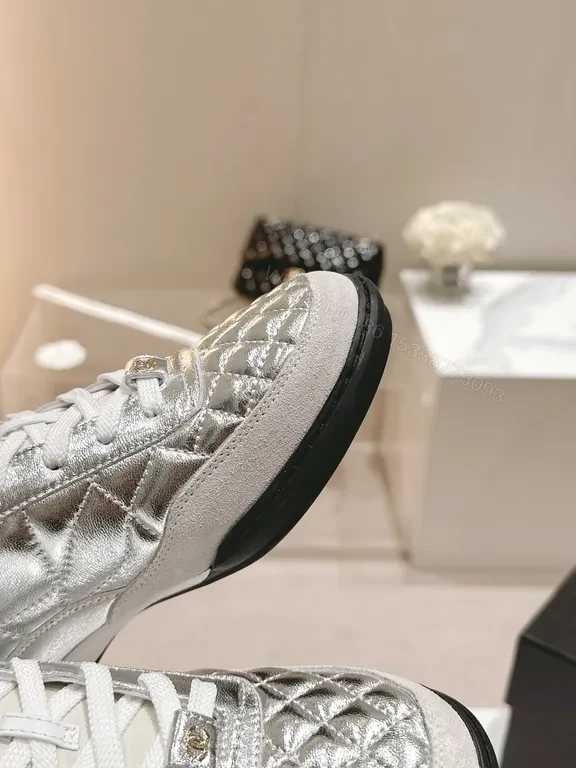View 3 of Shimmering Silver-Chic High-Tops: Luxe All-Season Sneakers