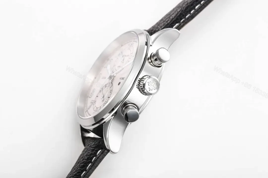 View 6 of Patek Philippe 5924G White Dial Multi Function Chronograph Watch with Black Italian Leather Strap