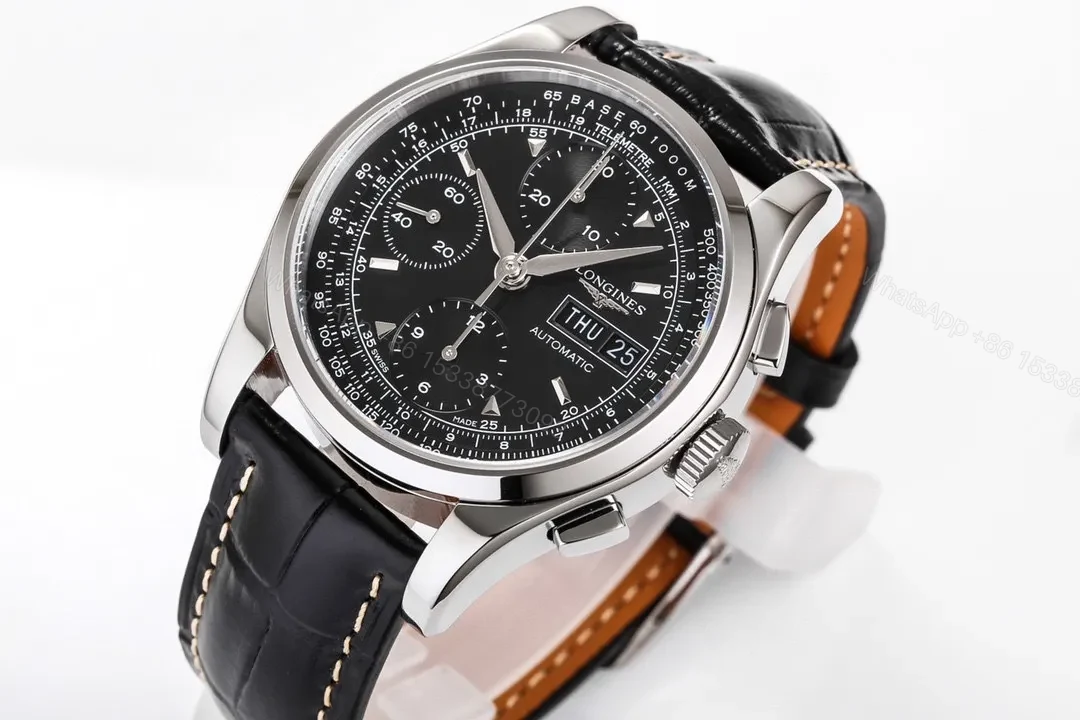 View 3 of Longines Classic Re Edition Men’s Watch Black Dial Stainless Steel Case Black Leather Strap 40mm