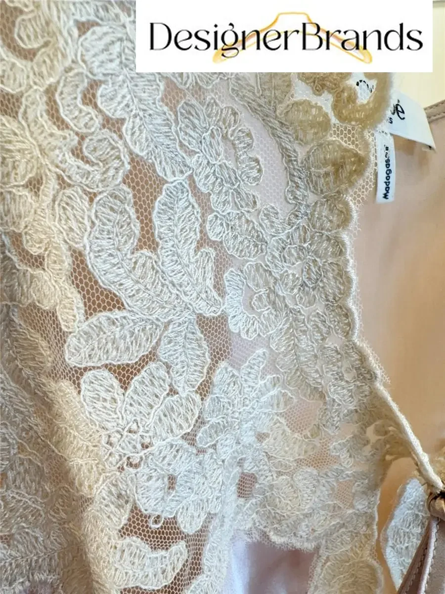View 9 of Chloe Pale Pink Silk Satin Maxi Dress with Lace Trim