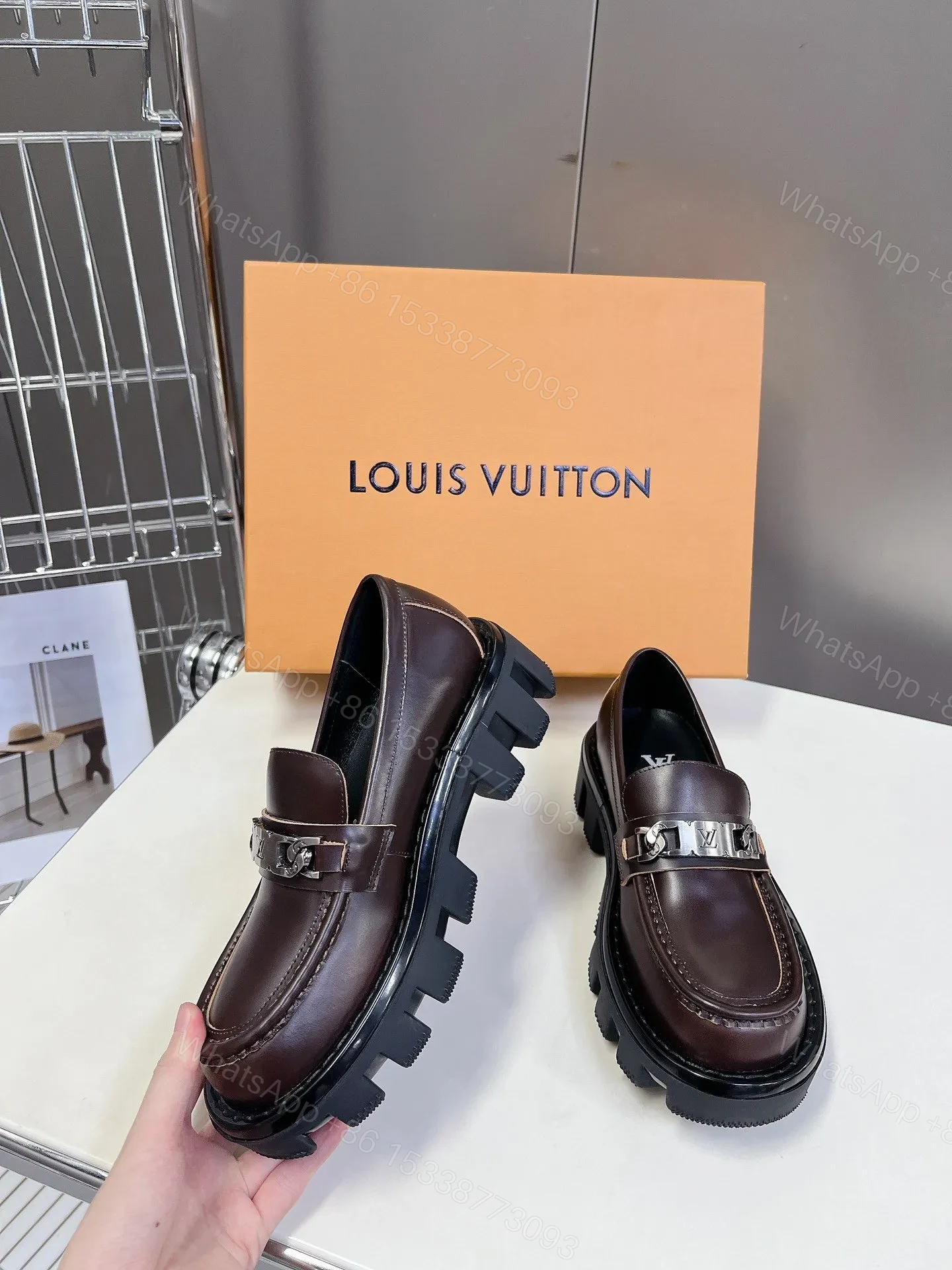 View 5 of LV Women Brown Leather Chunky Loafers