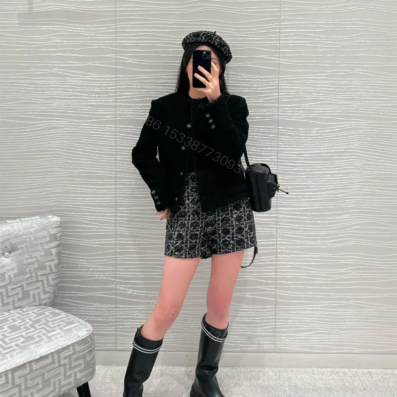 View 18 of 高仿Dior*Caro系列M6302M900小羊皮雙肩包黑色小號免檢版