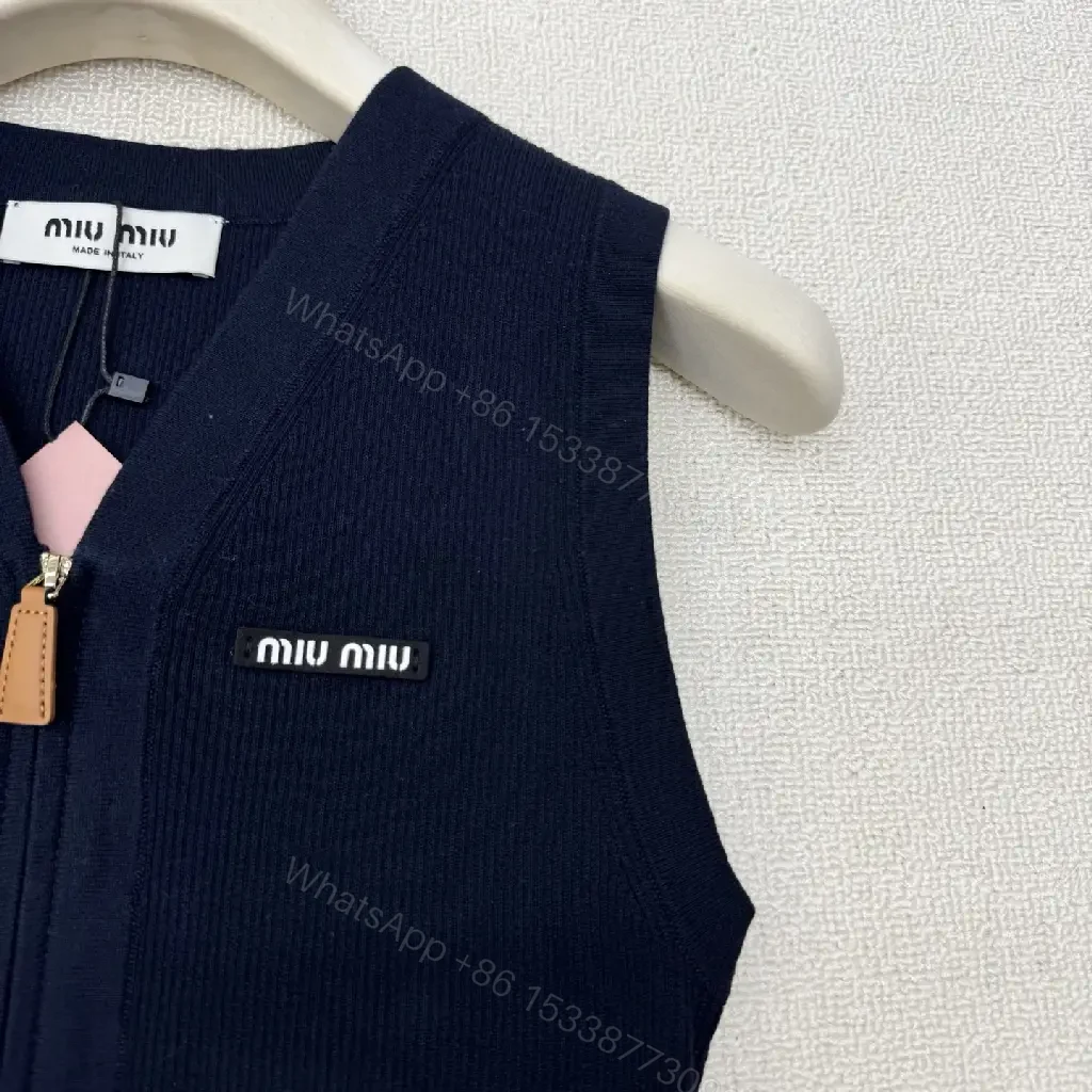 View 8 of Black Velvet Zip Vest with Logo, Miu Miu Style, Simulated Leather Zip Pulls, Vest