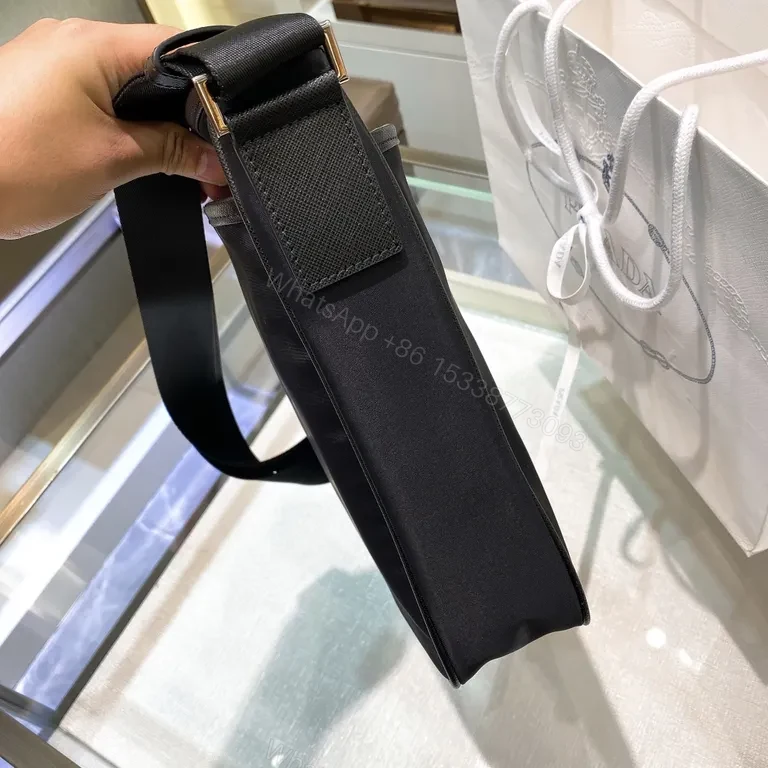 View 6 of Premium Black Crossbody Messenger with Prada Subtle Signature