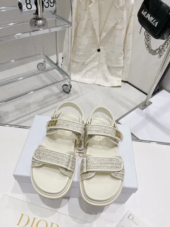 View 2 of Cream Woven Strap Sandals with DIOR Accent, Premium Comfort Footwear