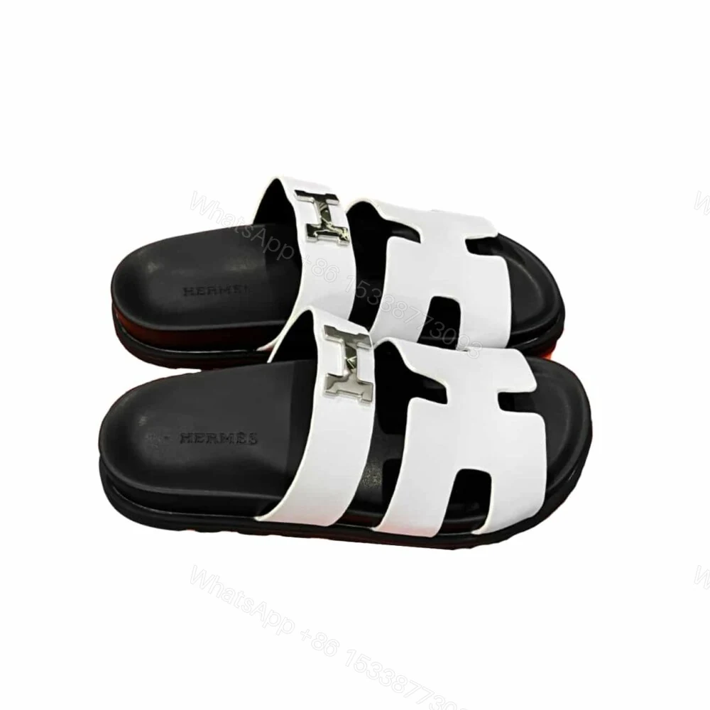 Hermes Chypre Sandal H Logo Silver Hardware White — view 1