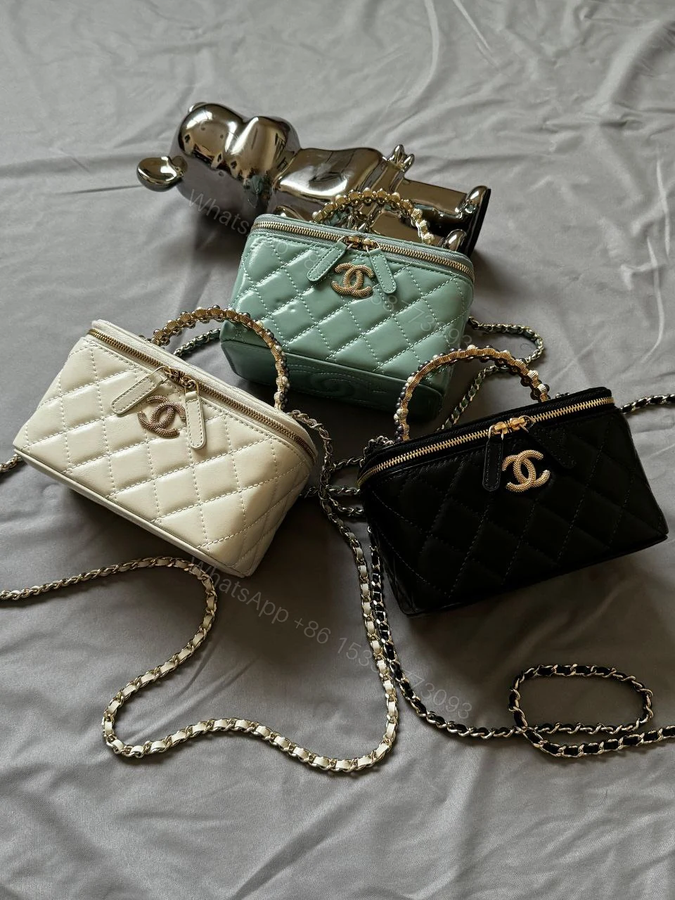 View 4 of Chanel Small Top Handle Vanity Case With Chain