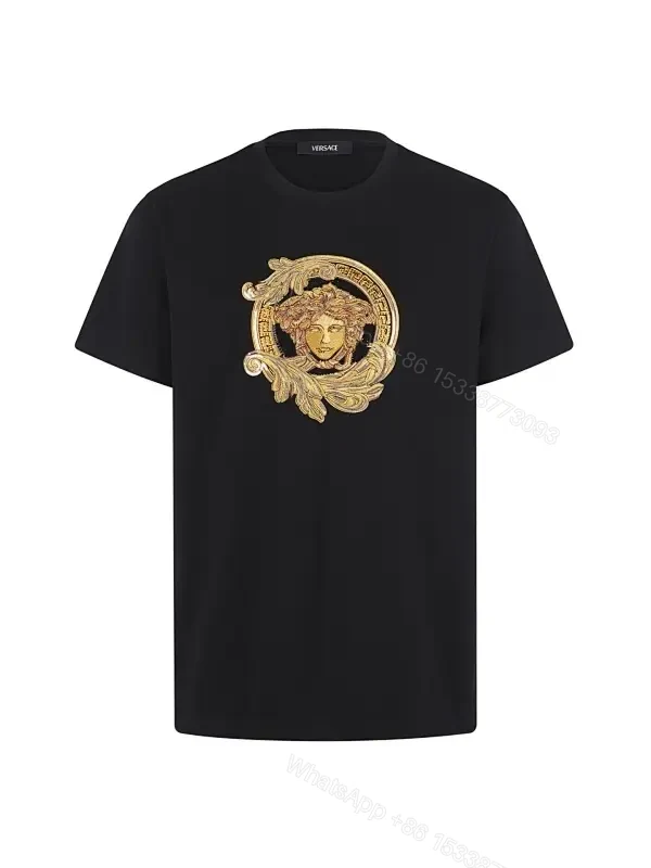 Lux Medusa Tee: Gold Crest, Black Cotton-Blend, Luxe Casual — view 1