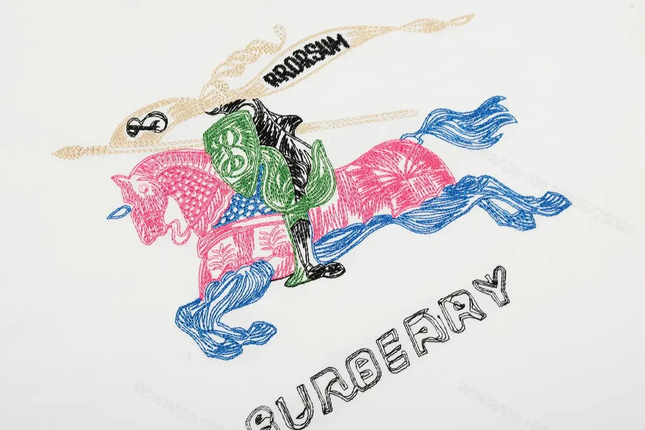 View 9 of White Cotton Graphic Tee: Embroidered Horse, Modern Luxe Comfort