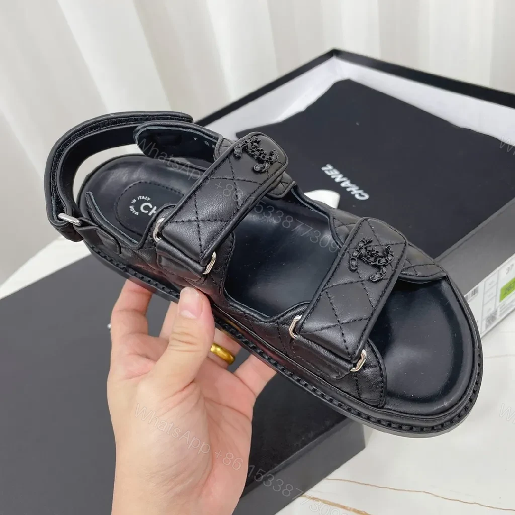 View 8 of Quilted Leather Sandals with Logo Details, Comfort Fit