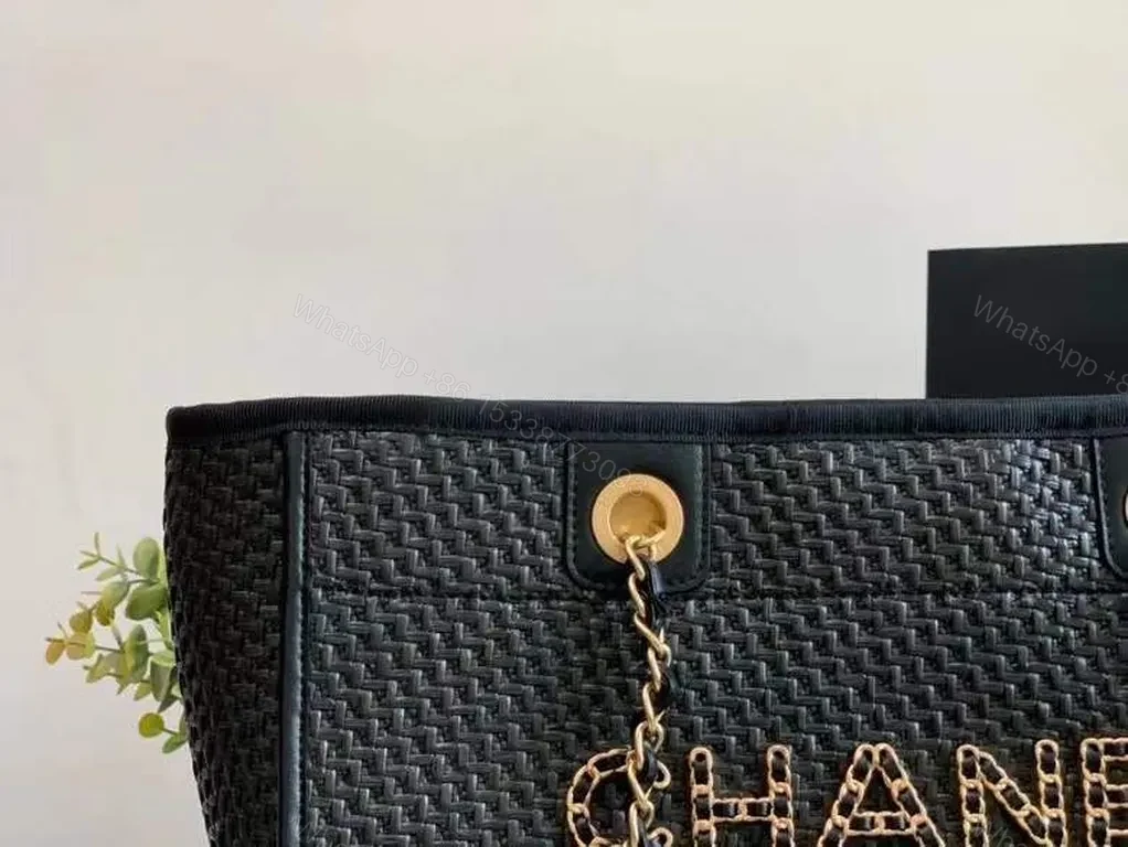 View 5 of Structured Black Caviar Tote: Chain-Accent, CHANEL-Inspired Luxury Tote